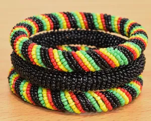TEMBO AFRICA Set of 3 Handmade Bangles for Women Maasai Beaded Bracelets Boho Jewelry Gifts Jamaica Beads Handmade From Africa