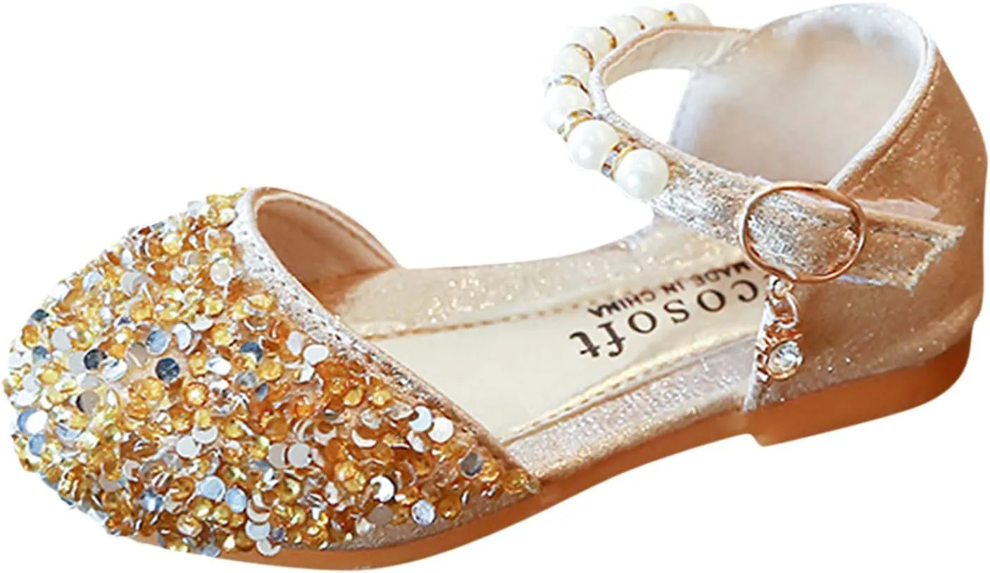 Toddler Girl Shoes,Kid Girls Bling Pearl Crystal Bowknot Sandals Baby Princess Single Shoes 1-12 Years
