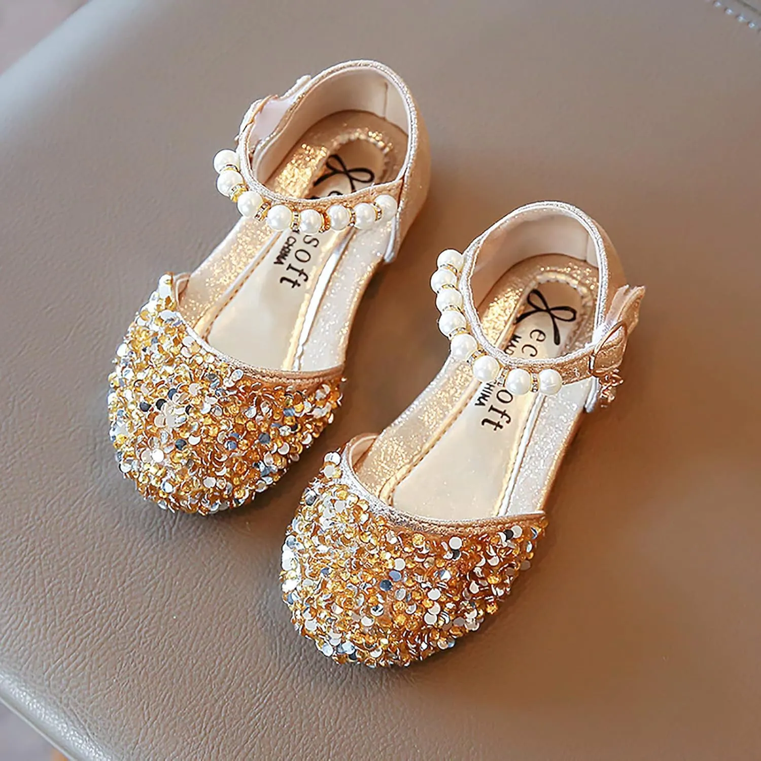 Toddler Girl Shoes,Kid Girls Bling Pearl Crystal Bowknot Sandals Baby Princess Single Shoes 1-12 Years