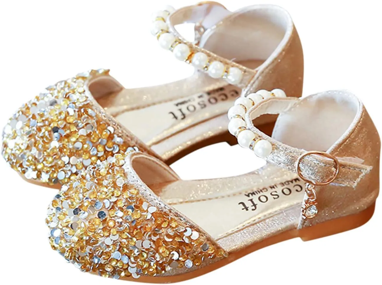 Toddler Girl Shoes,Kid Girls Bling Pearl Crystal Bowknot Sandals Baby Princess Single Shoes 1-12 Years