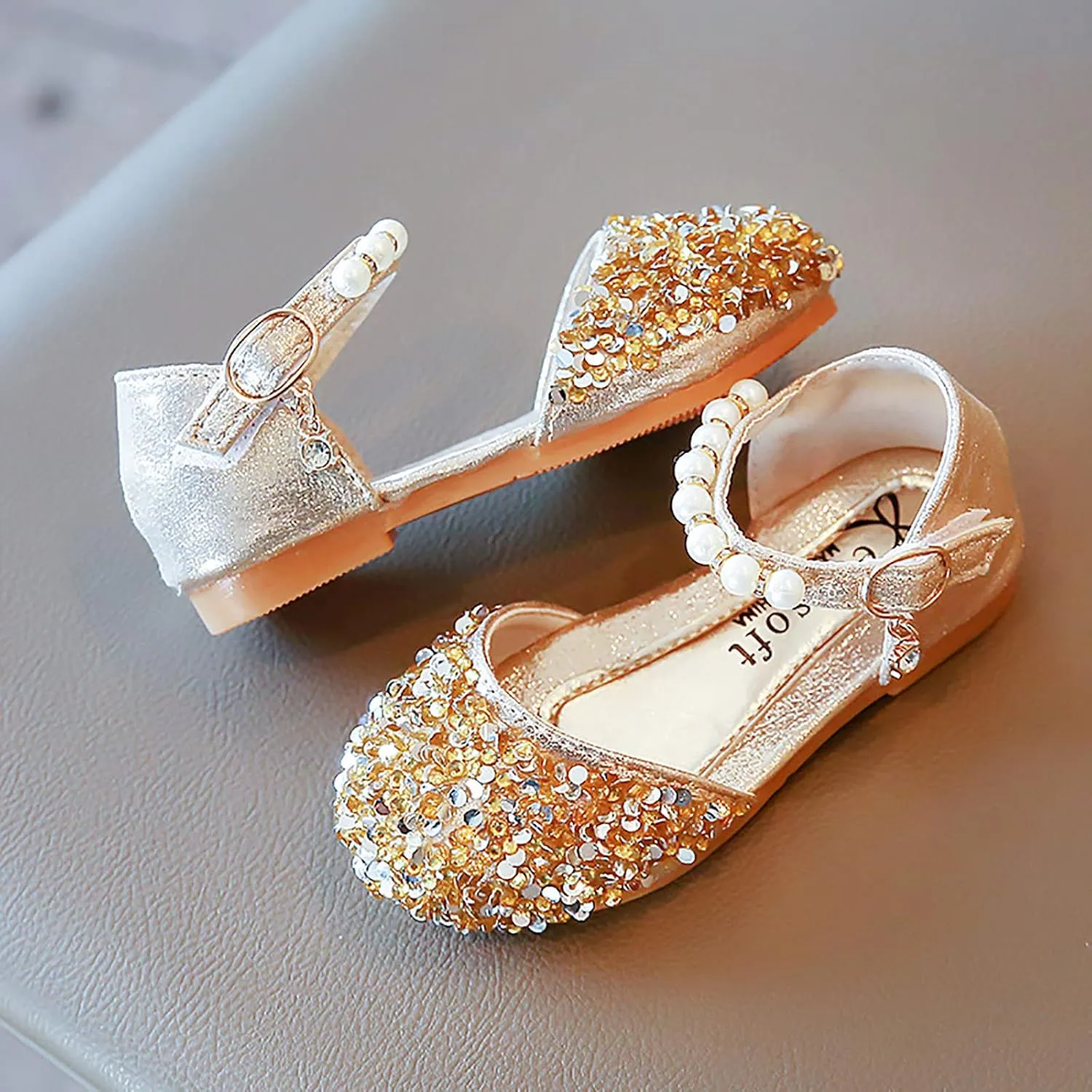 Toddler Girl Shoes,Kid Girls Bling Pearl Crystal Bowknot Sandals Baby Princess Single Shoes 1-12 Years