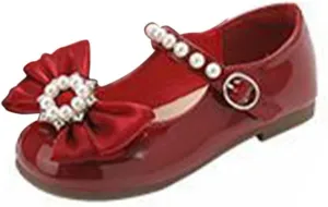 Toddler Girls Bowknot Marry Jane Shoes for Dance Solid Color Water-Proof Dress Shoes Kids Casual Ballerina Shoes