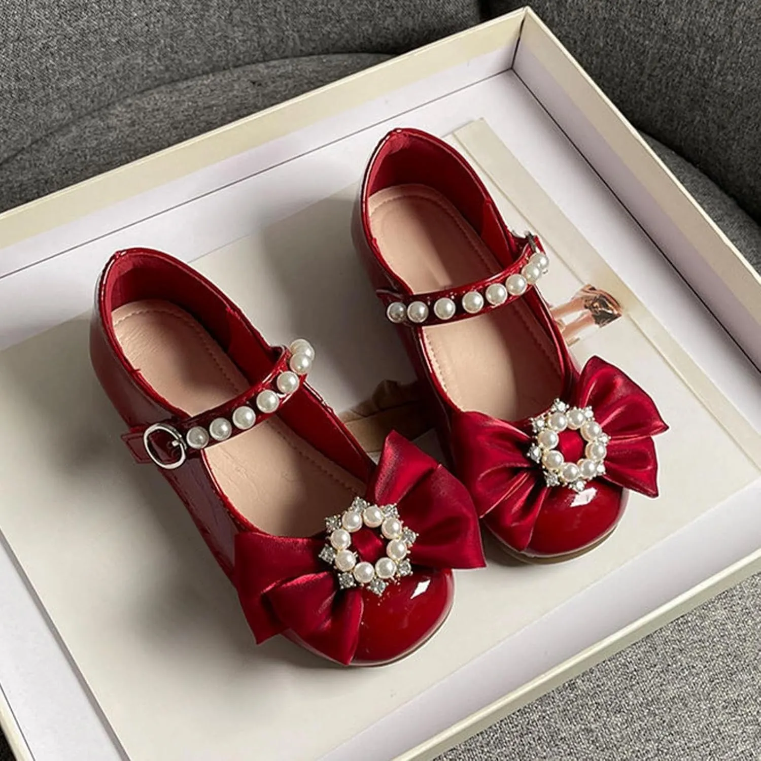 Toddler Girls Bowknot Marry Jane Shoes for Dance Solid Color Water-Proof Dress Shoes Kids Casual Ballerina Shoes
