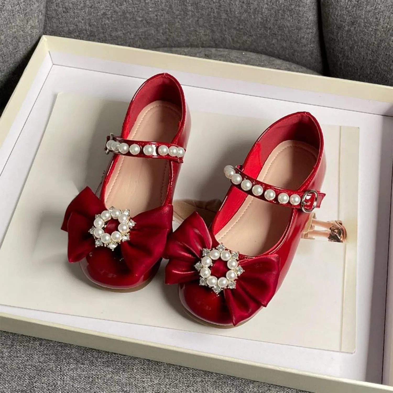 Toddler Girls Bowknot Marry Jane Shoes for Dance Solid Color Water-Proof Dress Shoes Kids Casual Ballerina Shoes