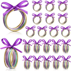 Tondiamo Mardi Gras Bracelets Glitter Jelly Bangles Filled Jelly Silicone Bracelets with Bowknot Stackable jewelry Purple Green Gold Bangles for Women Carnival Parade Party Favors
