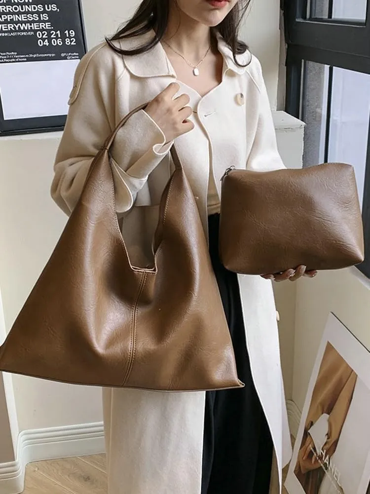 Tote Bags for Women Vegan Leather 2pcs Top Handle Satchel Purse Oversized Shoulder Handbag Hobo Bags