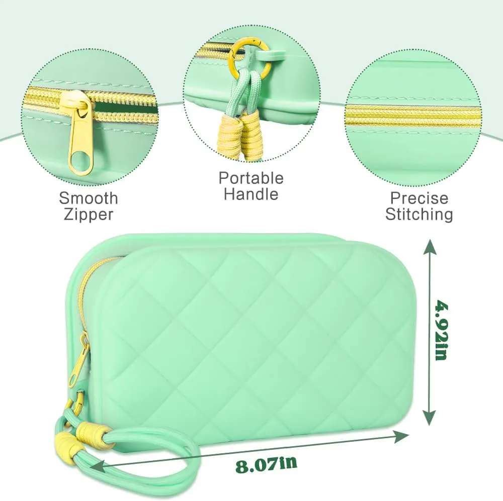 Travel Makeup Bag Waterproof Silicone Toiletry Bag for Women Men Green Cute Cosmetic Bags Mini Zipper Makeup Pouches for Purse Pretty Gifts for Teacher Mom Sister Girlfriend