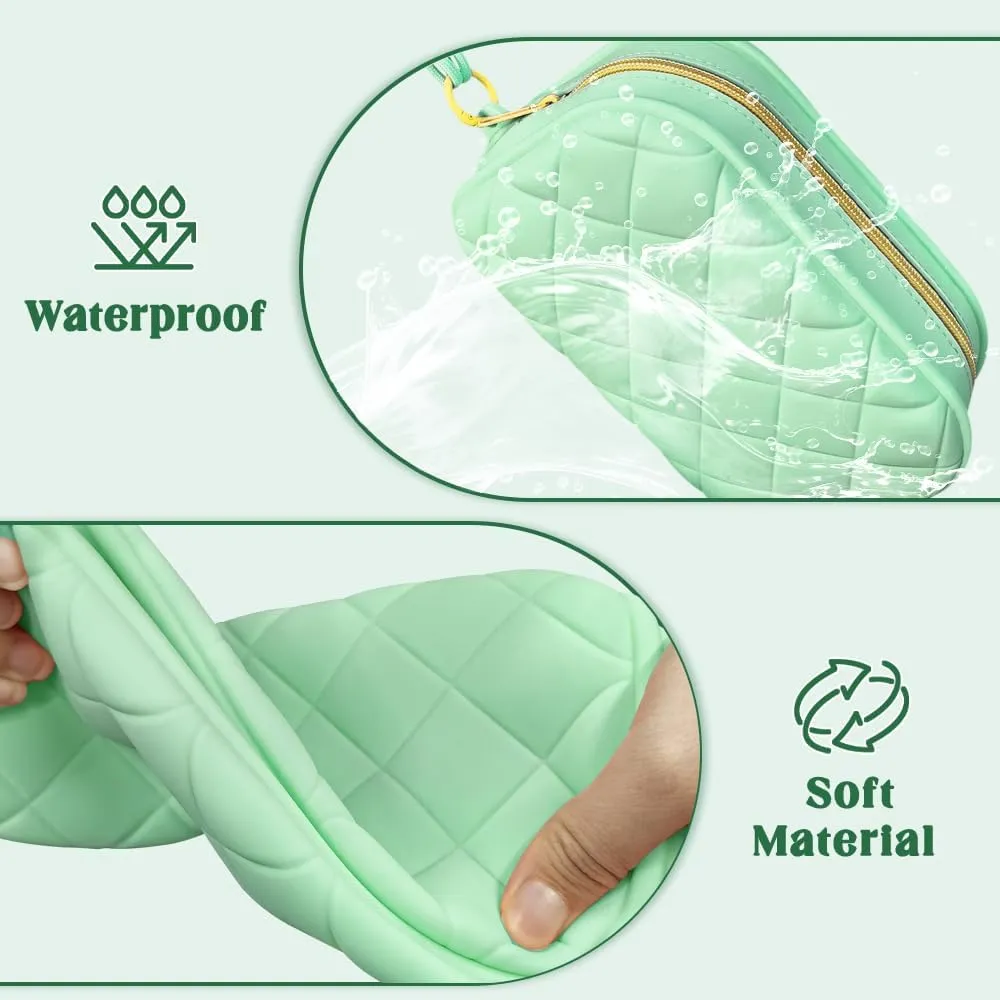 Travel Makeup Bag Waterproof Silicone Toiletry Bag for Women Men Green Cute Cosmetic Bags Mini Zipper Makeup Pouches for Purse Pretty Gifts for Teacher Mom Sister Girlfriend