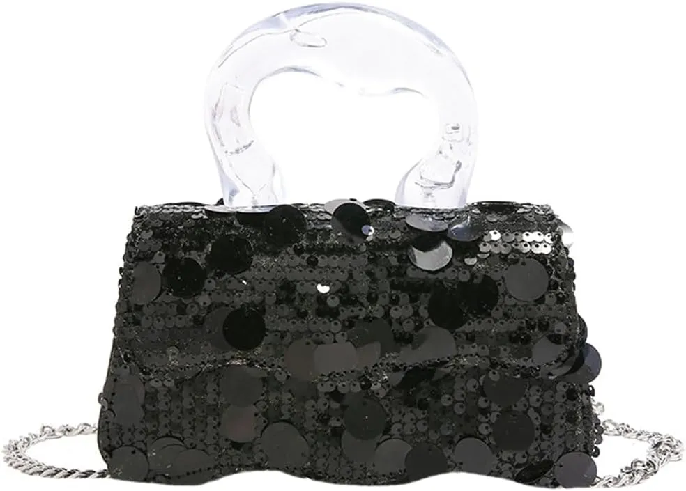 Trendy Sequin Evening Clutch for Women Small Y2k Tote Purse with Chain Handbag Crossbody Shoulder Bag for Party