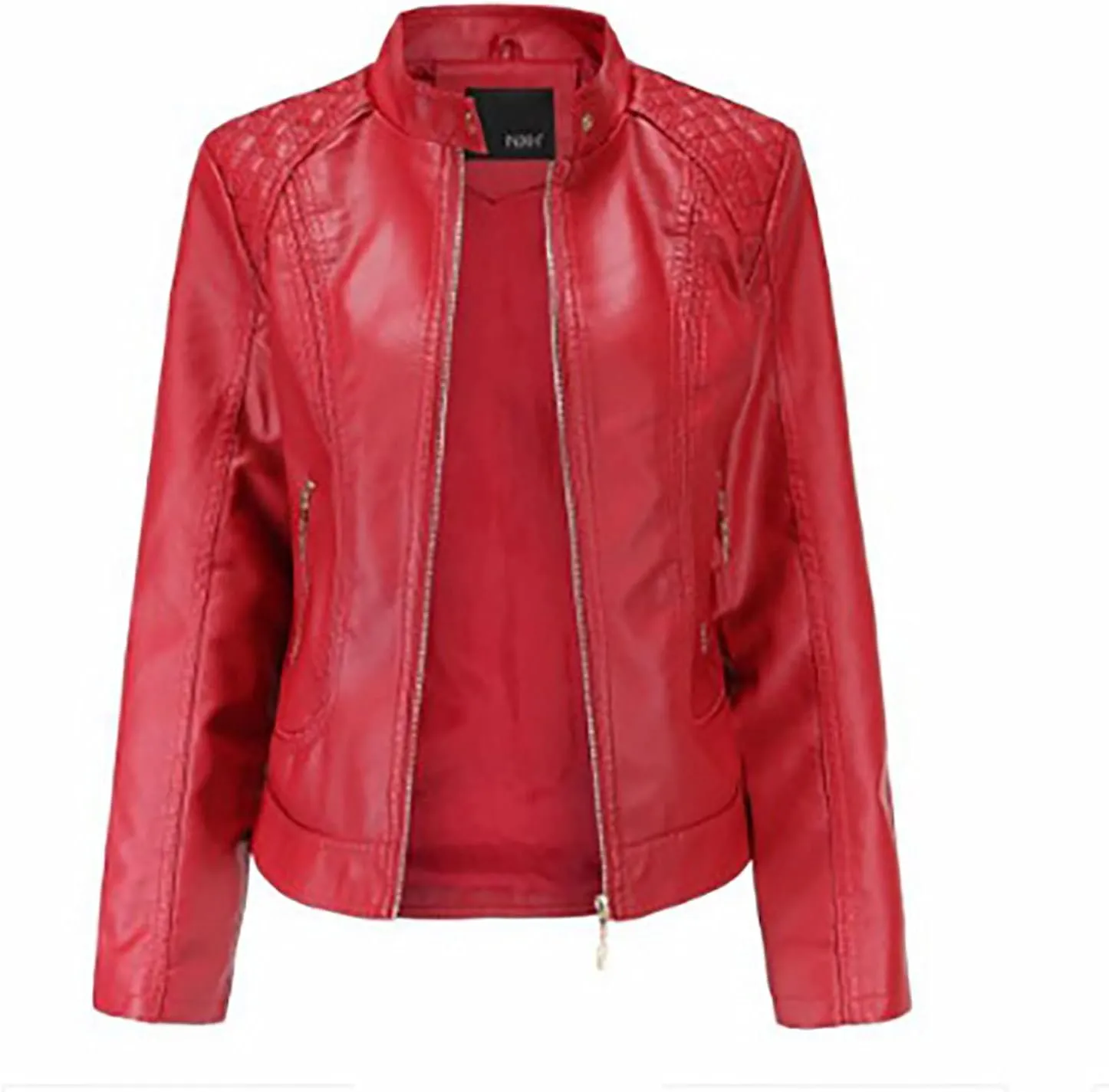 tuduoms Faux Leather Jacket Women Trendy Quilted Slim Fit Casual Motorcycle Jacket Suit Long Sleeve Moto Biker Coat