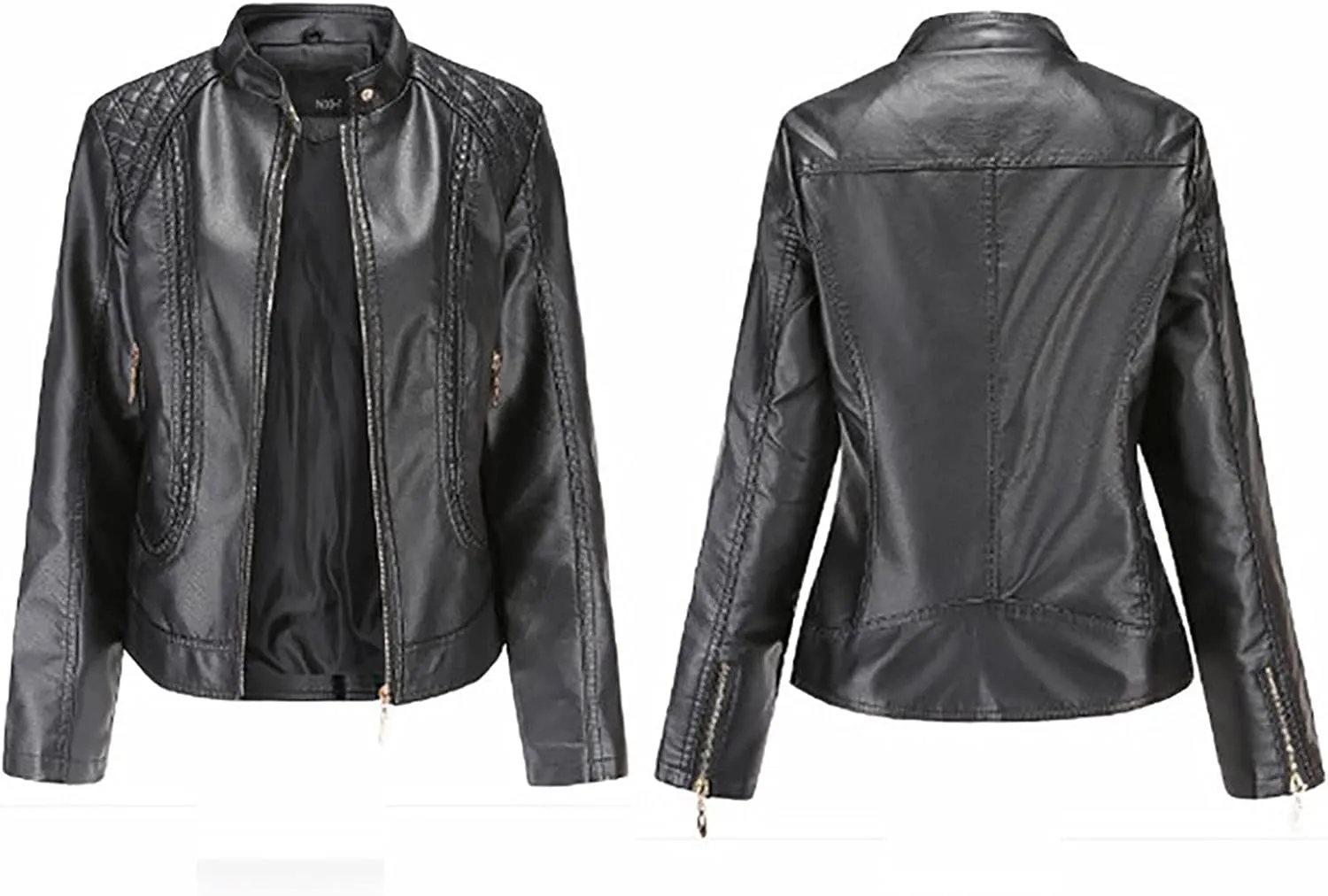 tuduoms Faux Leather Jacket Women Trendy Quilted Slim Fit Casual Motorcycle Jacket Suit Long Sleeve Moto Biker Coat