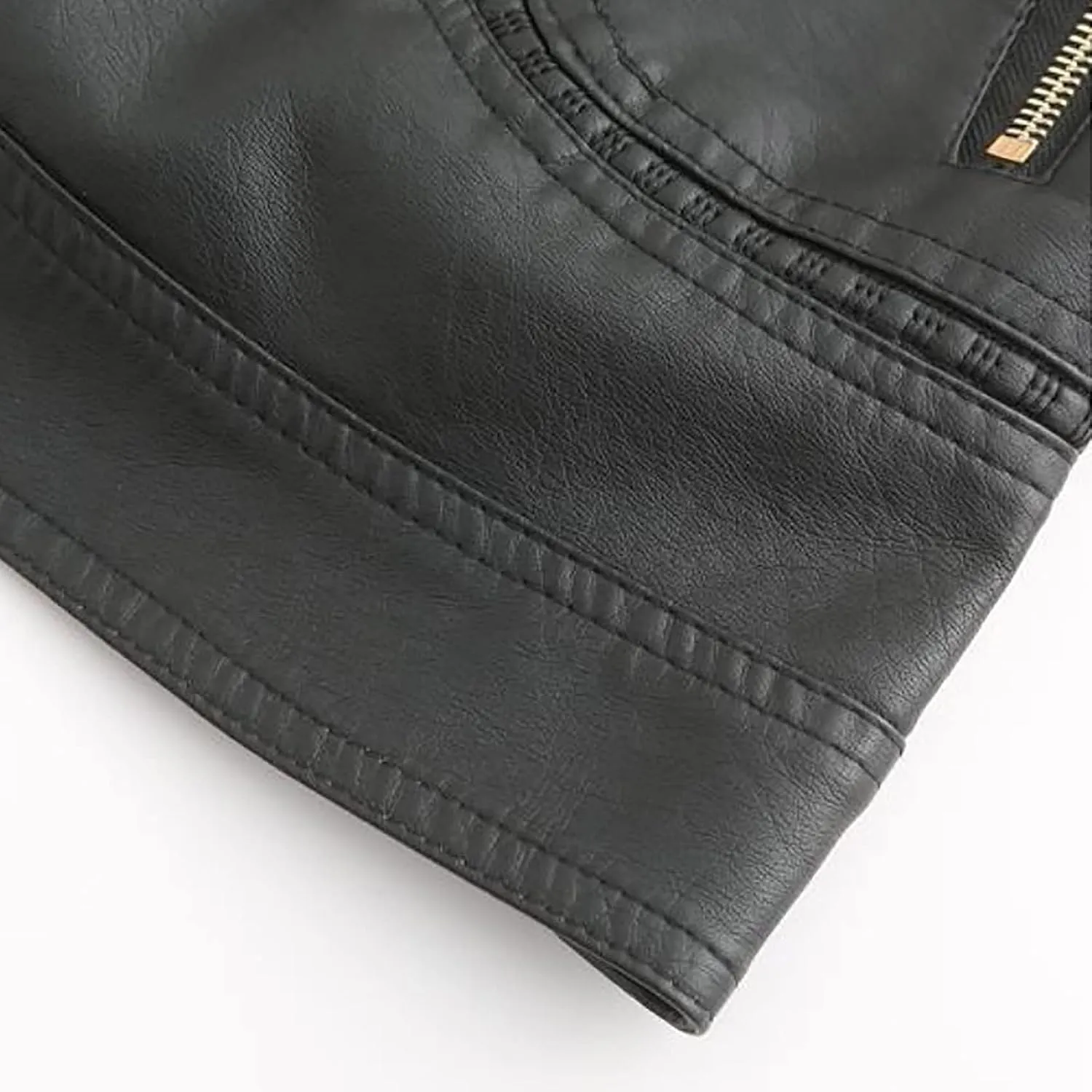 tuduoms Faux Leather Jacket Women Trendy Quilted Slim Fit Casual Motorcycle Jacket Suit Long Sleeve Moto Biker Coat