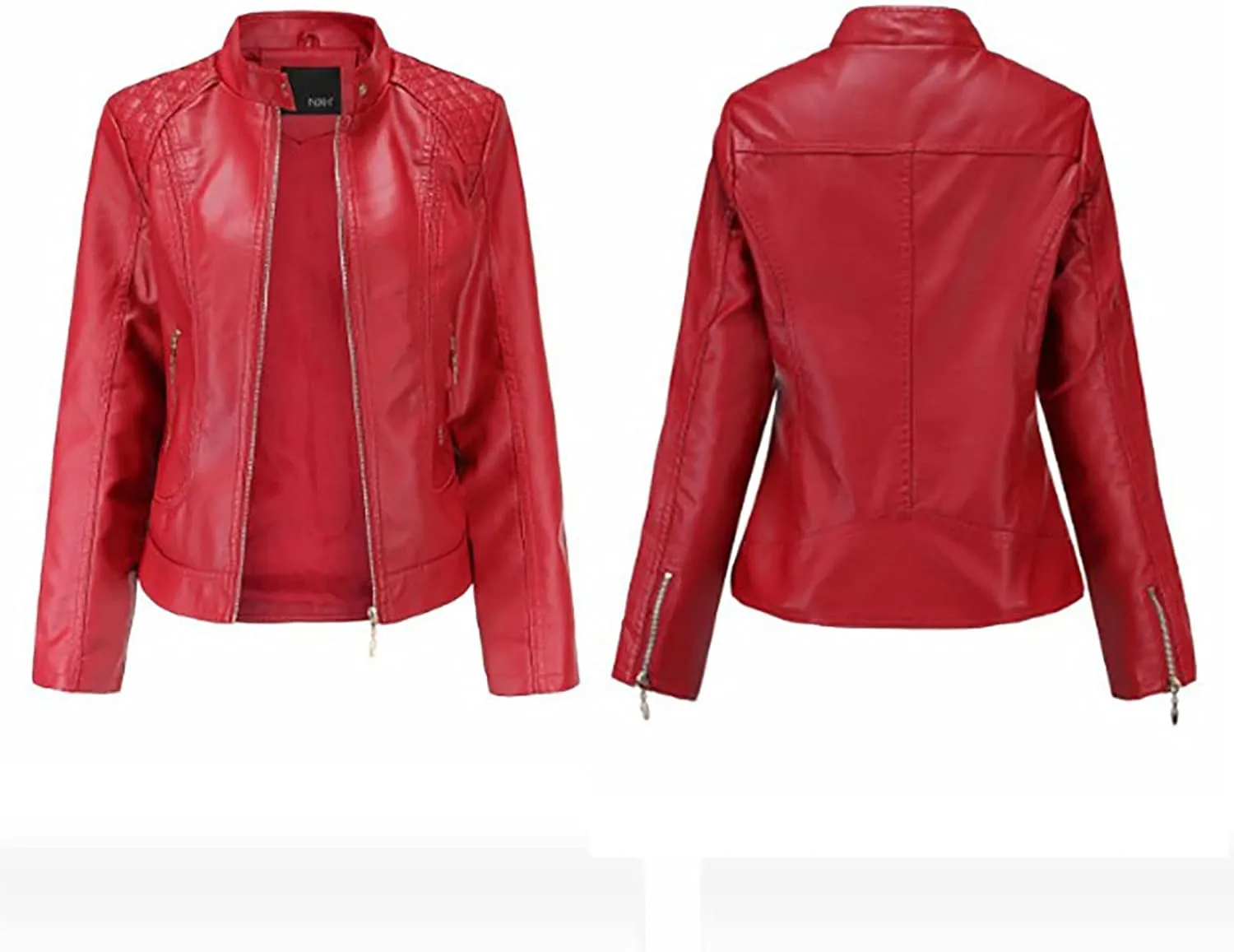 tuduoms Faux Leather Jacket Women Trendy Quilted Slim Fit Casual Motorcycle Jacket Suit Long Sleeve Moto Biker Coat