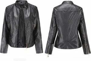 tuduoms Faux Leather Jacket Women Trendy Quilted Slim Fit Casual Motorcycle Jacket Suit Long Sleeve Moto Biker Coat