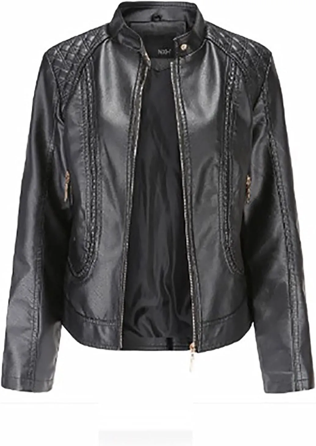 tuduoms Faux Leather Jacket Women Trendy Quilted Slim Fit Casual Motorcycle Jacket Suit Long Sleeve Moto Biker Coat