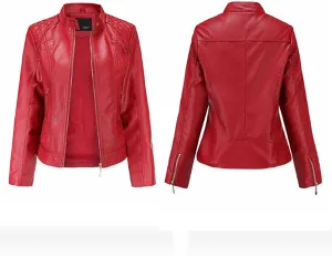 tuduoms Faux Leather Jacket Women Trendy Quilted Slim Fit Casual Motorcycle Jacket Suit Long Sleeve Moto Biker Coat