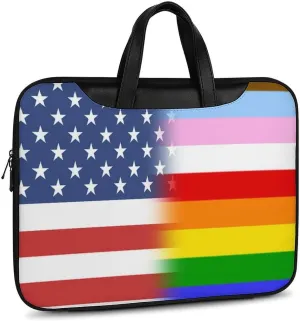 U.S.A LGBT Transgender Flag Leather Bag Laptop Case Slim Water Resistant Computer Bags with Handle Briefcase for Work