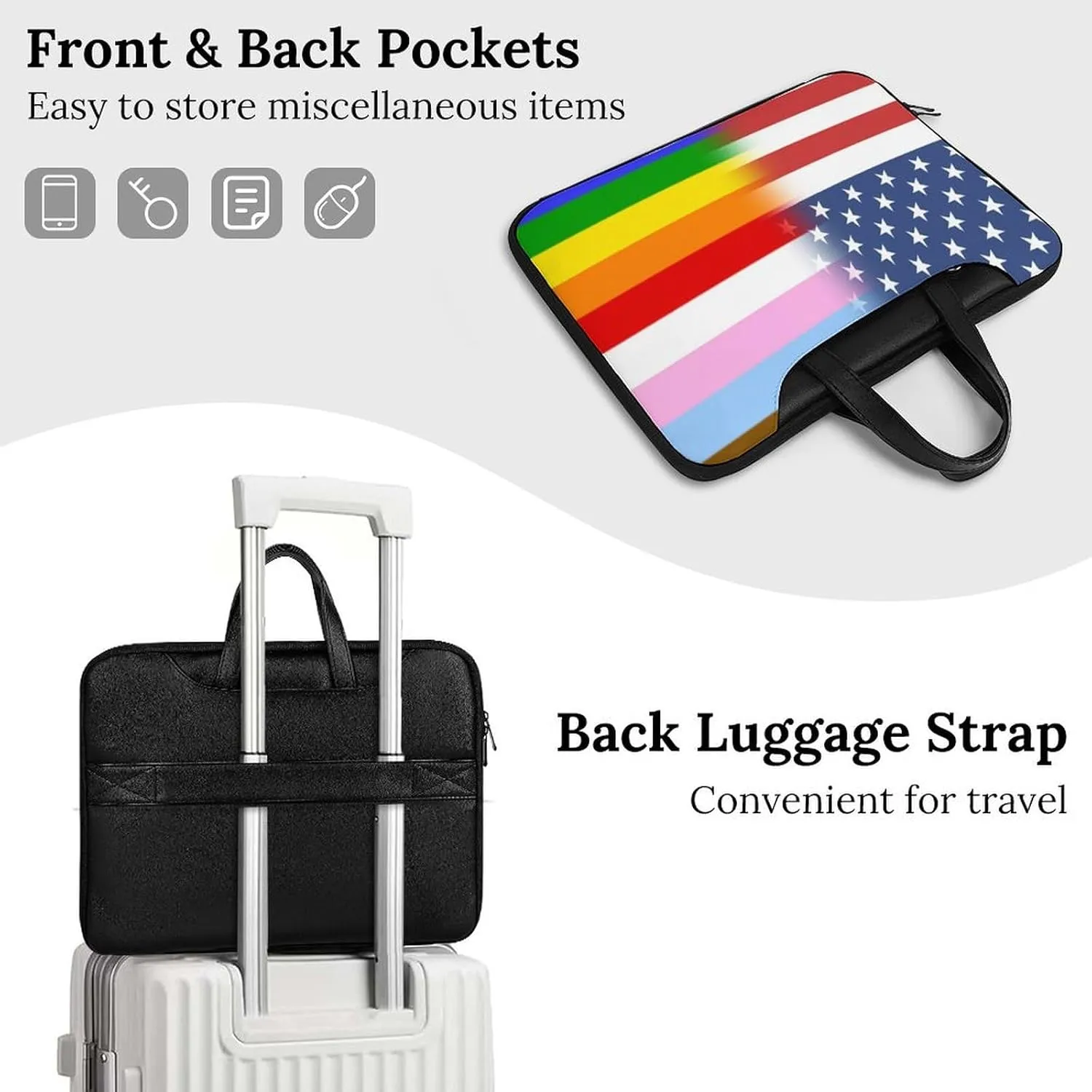 U.S.A LGBT Transgender Flag Leather Bag Laptop Case Slim Water Resistant Computer Bags with Handle Briefcase for Work