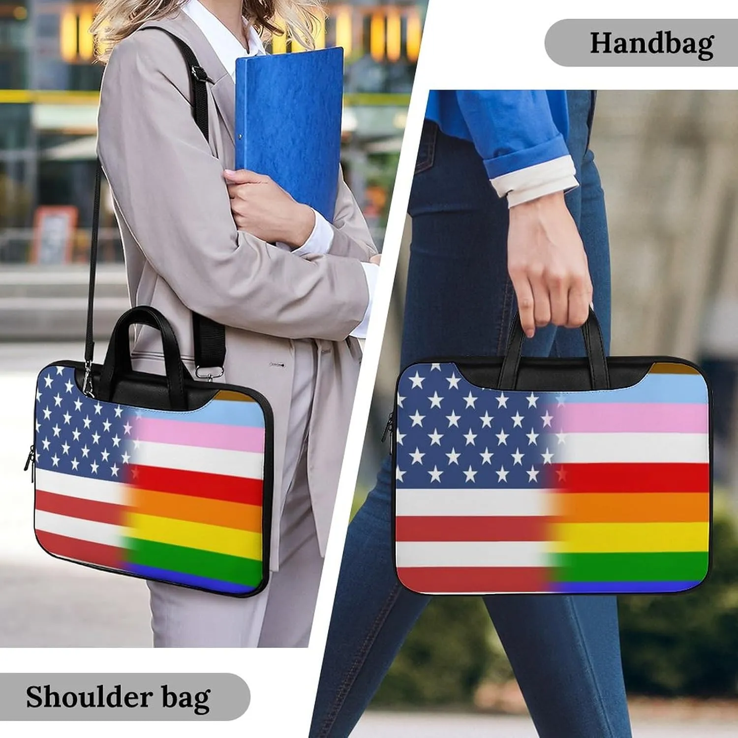 U.S.A LGBT Transgender Flag Leather Bag Laptop Case Slim Water Resistant Computer Bags with Handle Briefcase for Work
