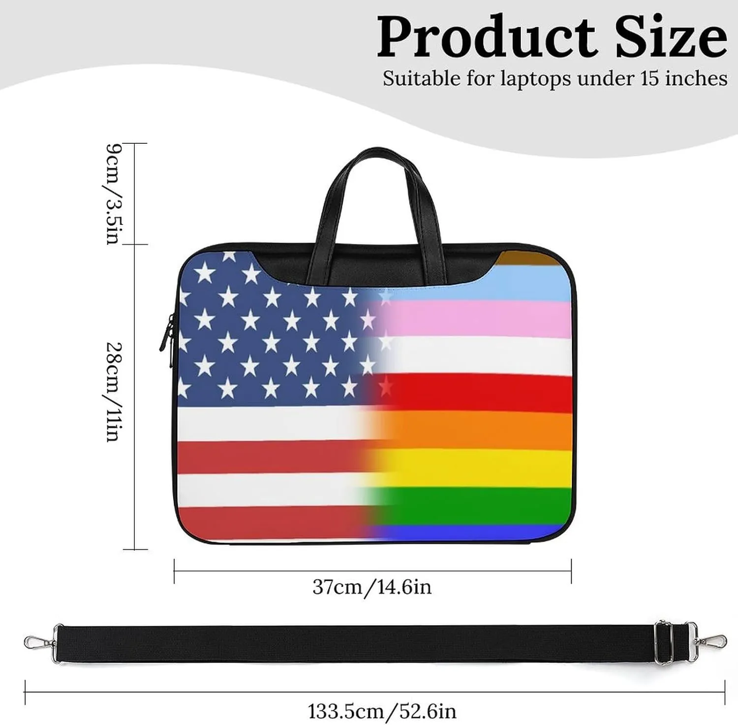 U.S.A LGBT Transgender Flag Leather Bag Laptop Case Slim Water Resistant Computer Bags with Handle Briefcase for Work