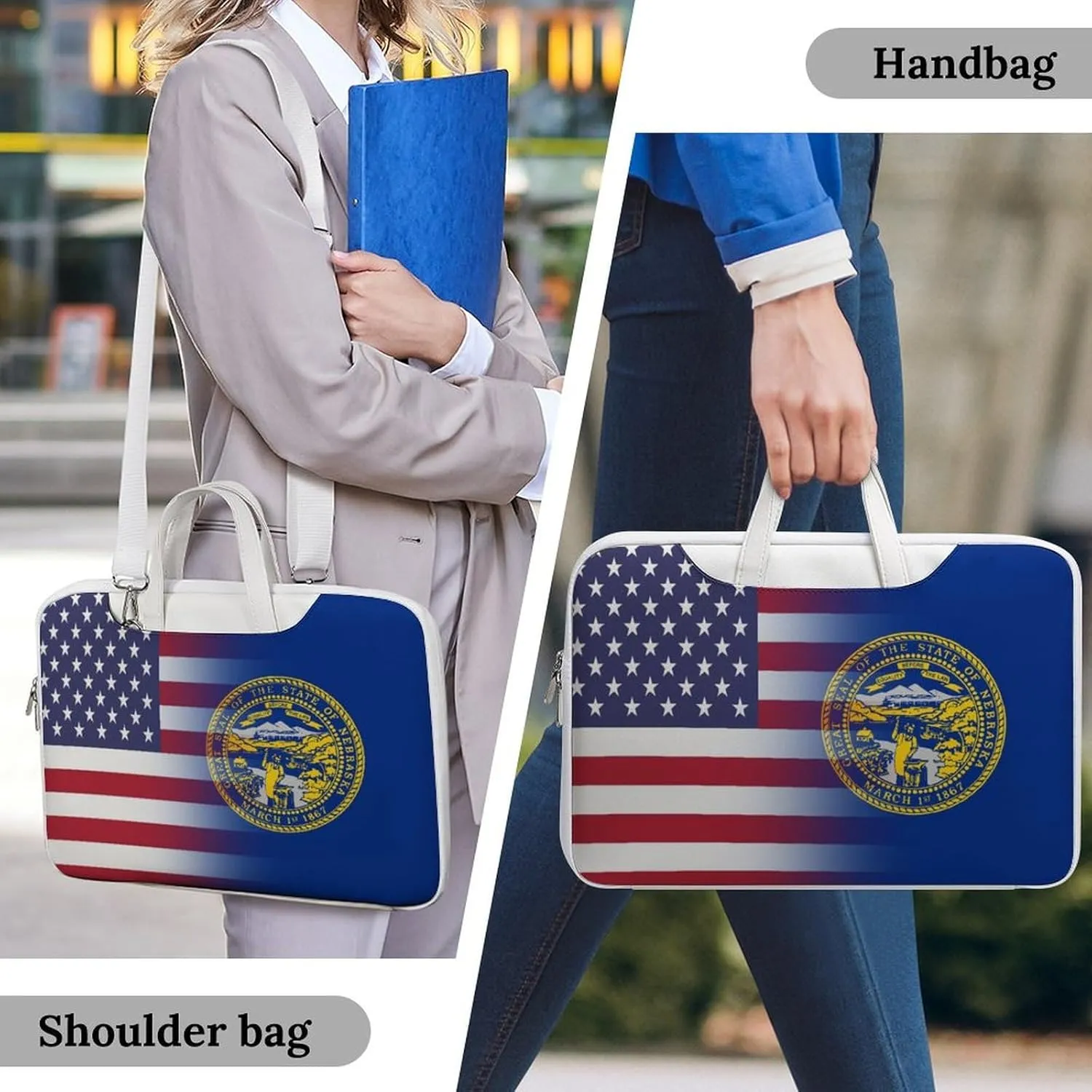 U.S.A Nebraska State Flag Leather Bag Laptop Case Slim Water Resistant Computer Bags with Handle Briefcase for Work