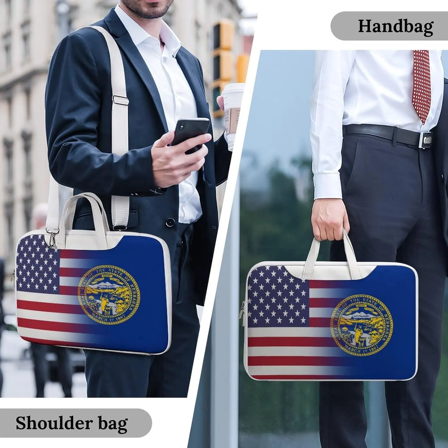 U.S.A Nebraska State Flag Leather Bag Laptop Case Slim Water Resistant Computer Bags with Handle Briefcase for Work