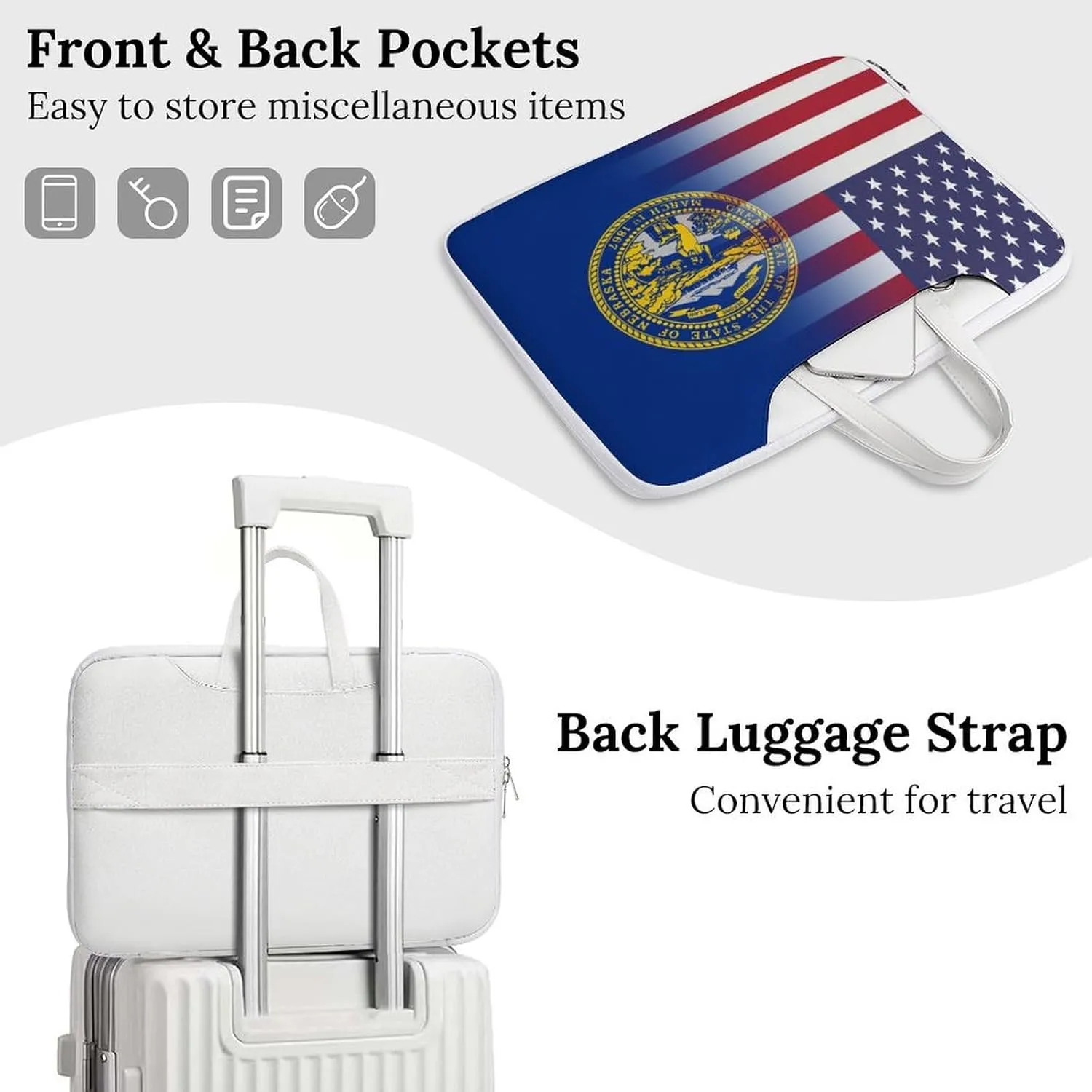 U.S.A Nebraska State Flag Leather Bag Laptop Case Slim Water Resistant Computer Bags with Handle Briefcase for Work