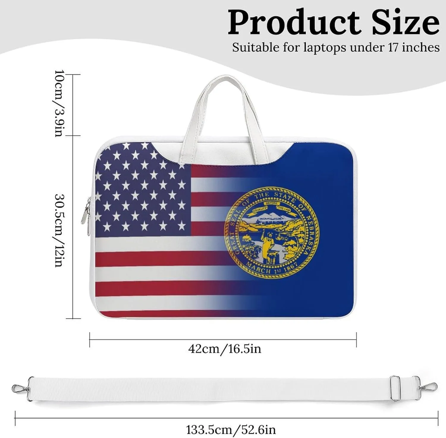 U.S.A Nebraska State Flag Leather Bag Laptop Case Slim Water Resistant Computer Bags with Handle Briefcase for Work