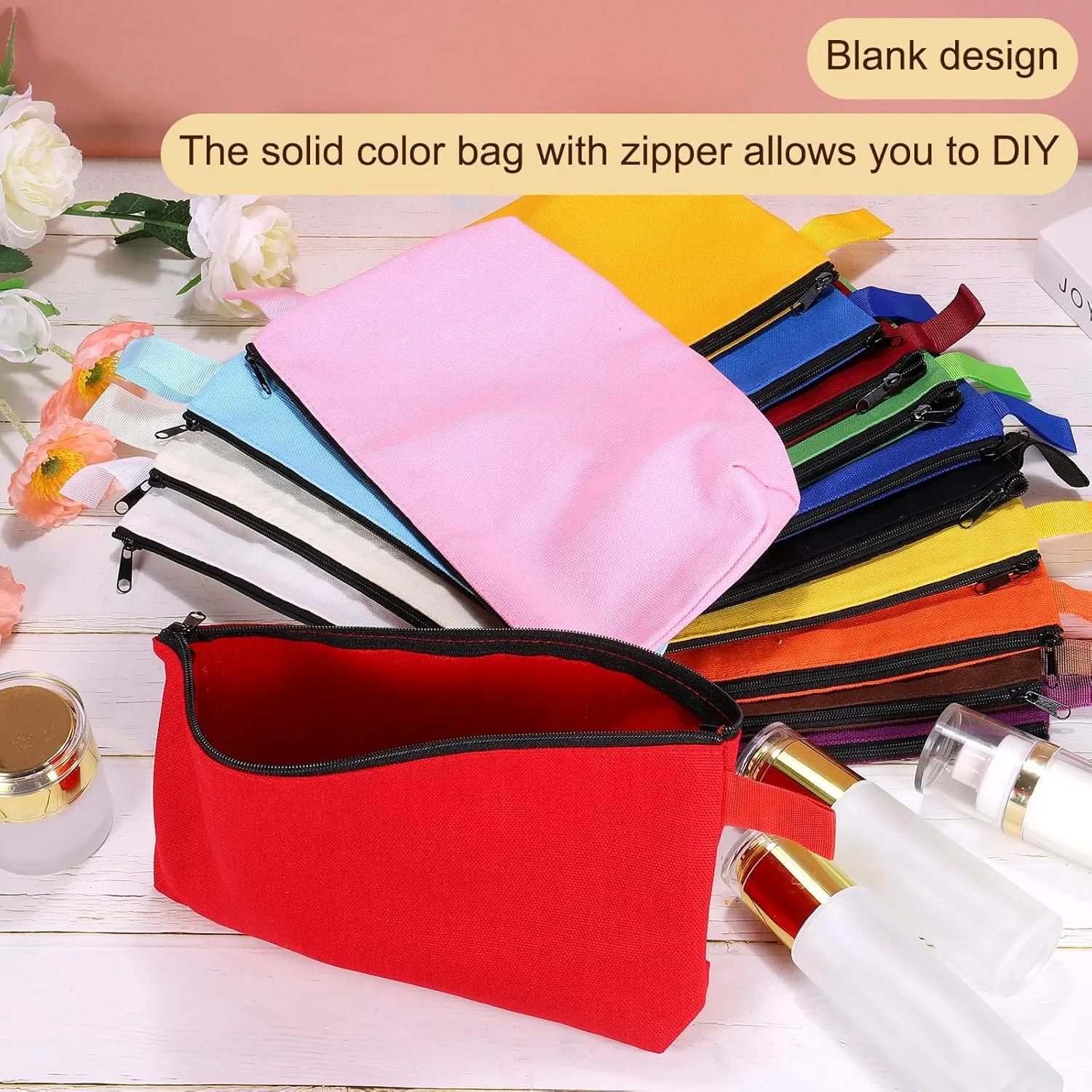 uxcell Canvas Makeup Bags, 30 Pcs Travel Cosmetic Bags Bulk, Multipurpose Plain Toiletry Zipper Pouches Blank DIY Craft Bags Pencil Bag for Women Teens, Purple