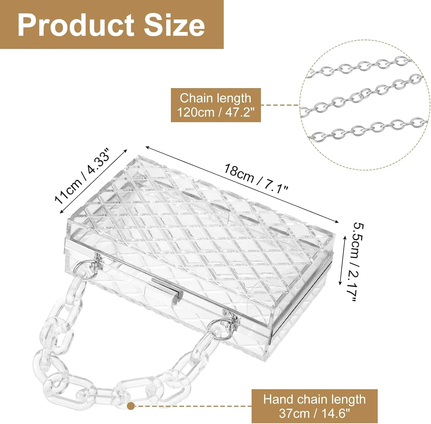 uxcell Women Acrylic Clear Clutch Purses Lattice Evening Handbag Crossbody Bag with Chain for Wedding Prom Party