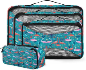 Watercolor Flowers And Bird 4 Piece Packing Travel Organizer Cubes Set Mesh Fabric Ventilate Design Lightweight Travel Accessories 4 Sizes (Extra Large, Large, Medium, Small)