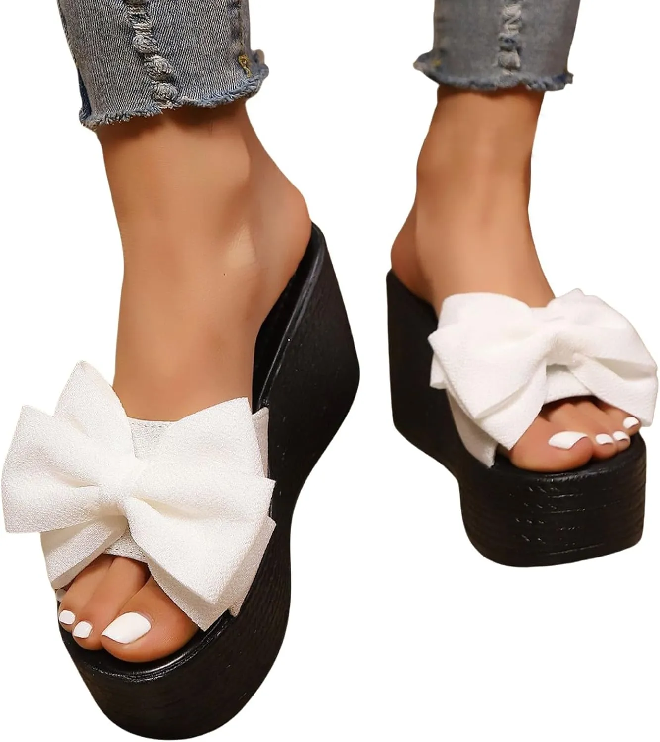 Wedege Sandals for Women 2025 Platform Wedge Heels Dressy Wide Width Bowknot Open Toe Comfortable Slingback Wedges