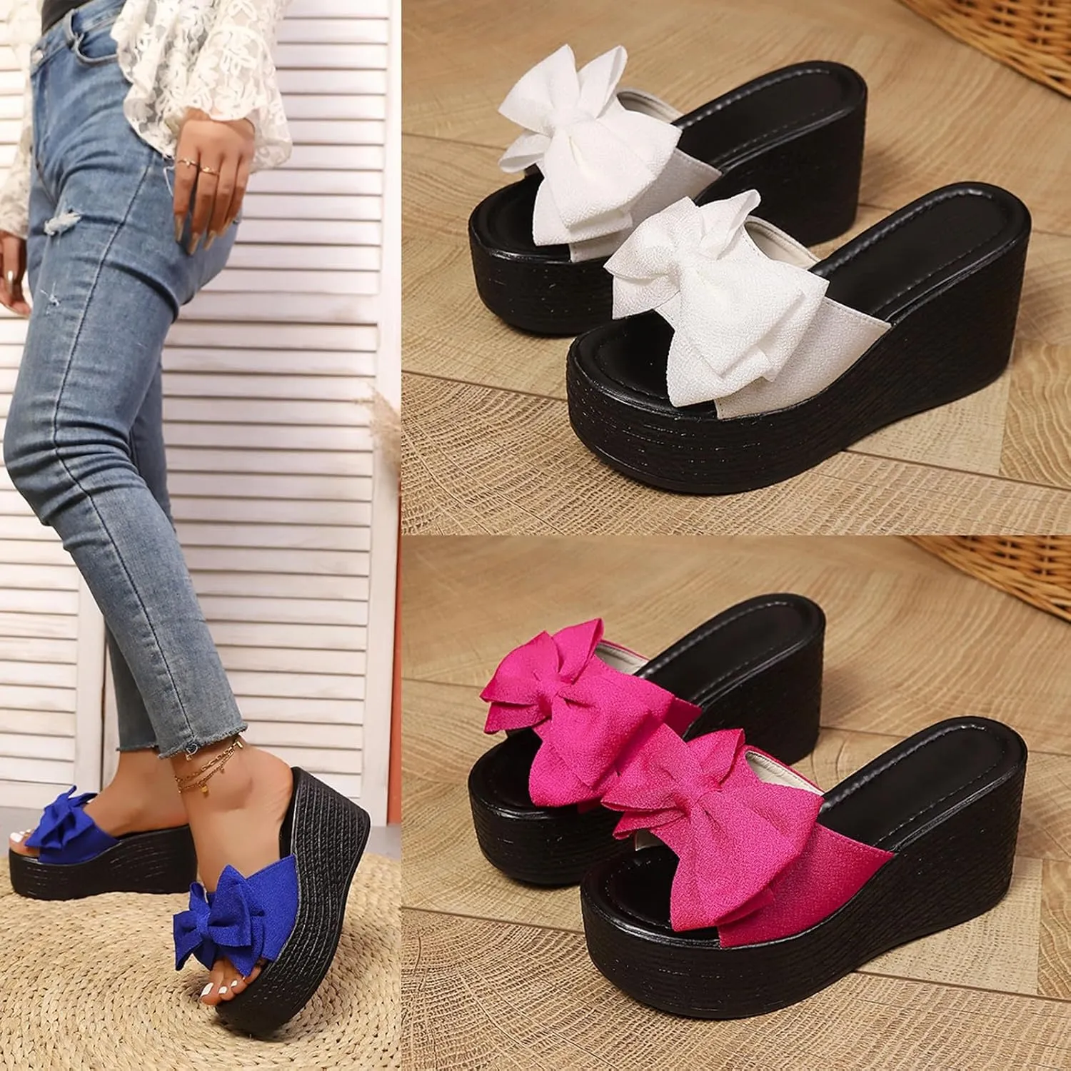 Wedege Sandals for Women 2025 Platform Wedge Heels Dressy Wide Width Bowknot Open Toe Comfortable Slingback Wedges