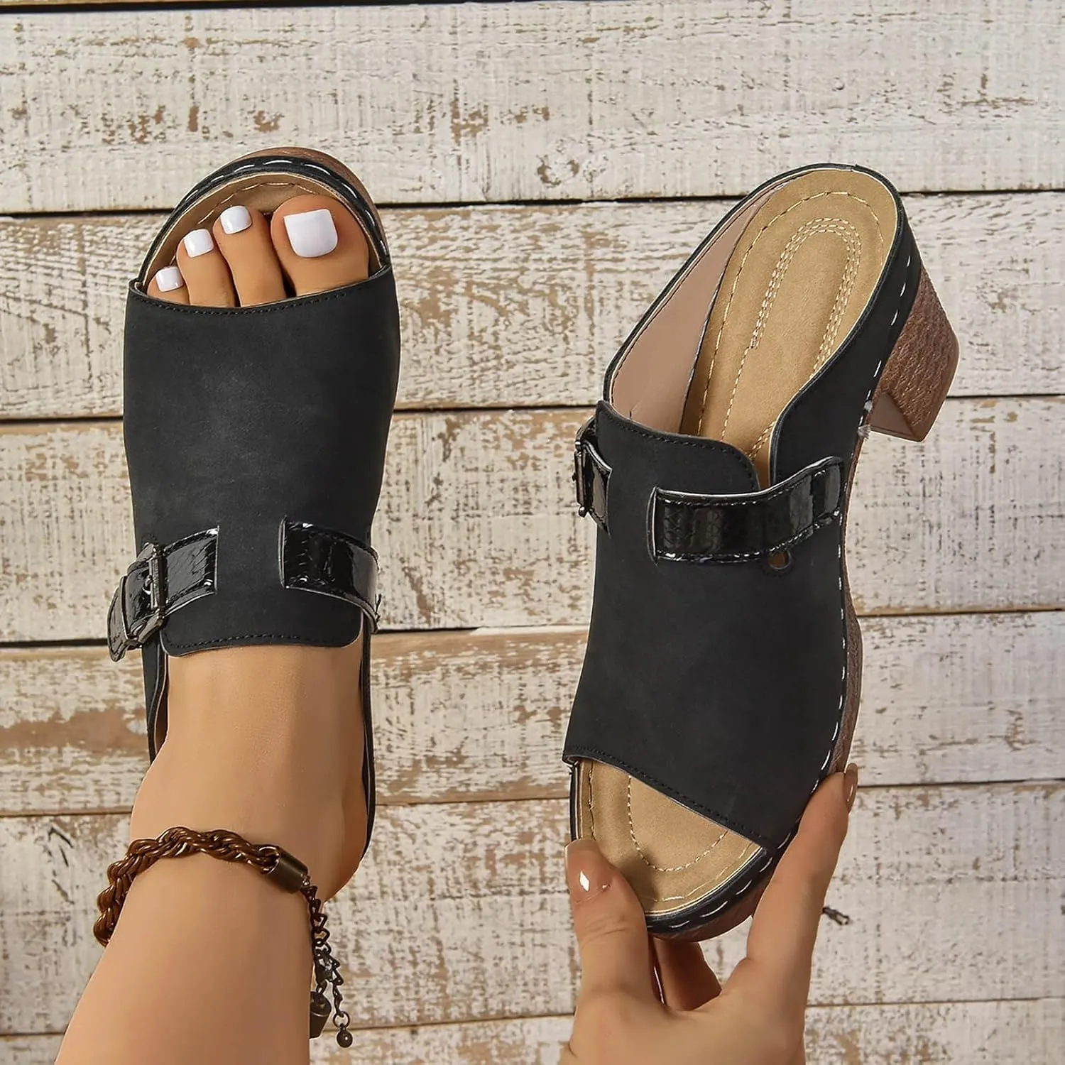 Wedge Sandals for Women 2025 Chunky Dressy Low Heel Open Toe Suede Leather Summer Resort Slip On Platform Sandals