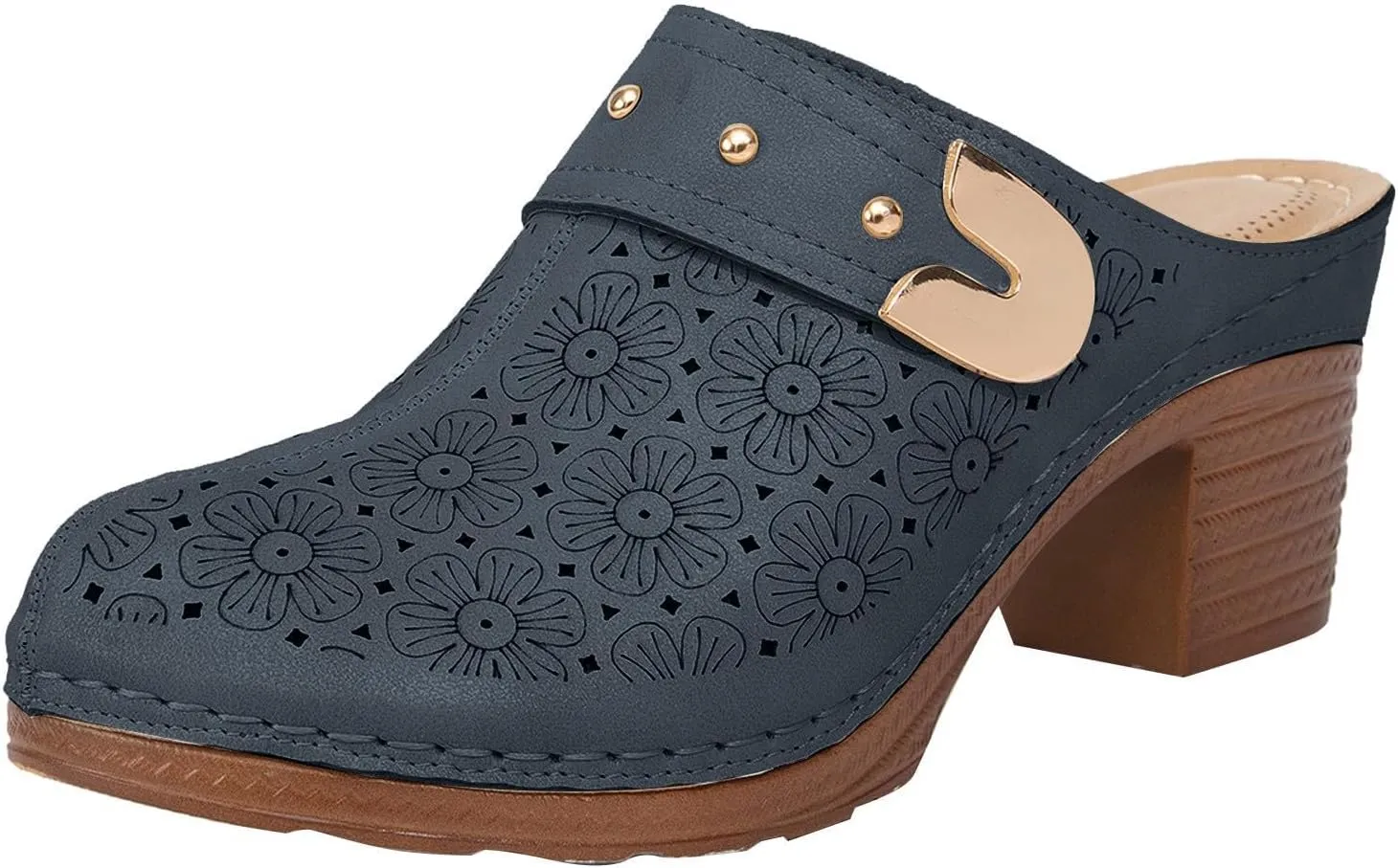 Wedge Sandals for Women Closed Toe Chunky Heels Mules Hollow Out Slip On Shoes Platform Wedges Sandals Comfortable Open Back Clogs Casual Walking Shoes Boho Dressy Mules Sandal