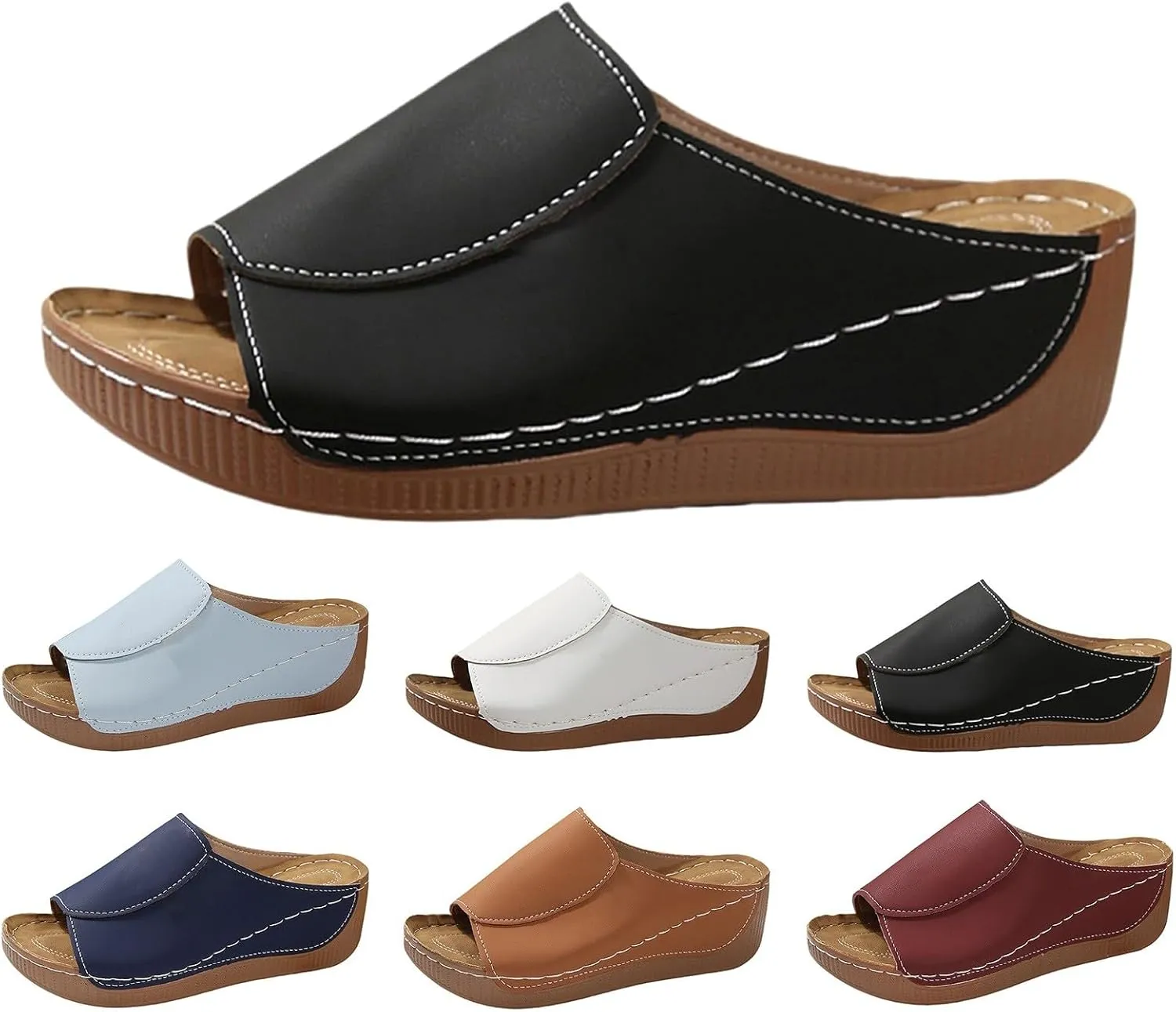 Wedge Sandals for Women Dressy Platform Slides Summer Comfortable Arch Support Slip On Sandals Orthotic Walking Shoes