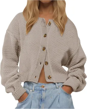 Winter Coats for Women 2024 Casual Solid Button Fall Jackets Long Sleeve Button Cardigan Knit Tops Outerwear