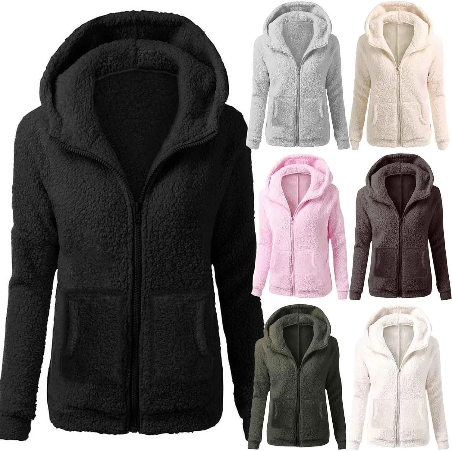 Winter Coats for Women Fuzzy Sherpa Fleece Jacket Zip Up Hoodie Womens Fall Fashion 2024 Long Sleeve Sweatshirts
