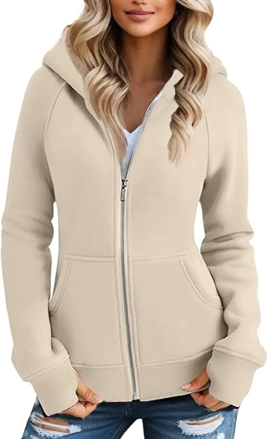 Winter Coats for Women Long Sleeve Zip up Hoodies Oversized Sweatshirt Trendy Sweaters Fleece Jackets with Pockets