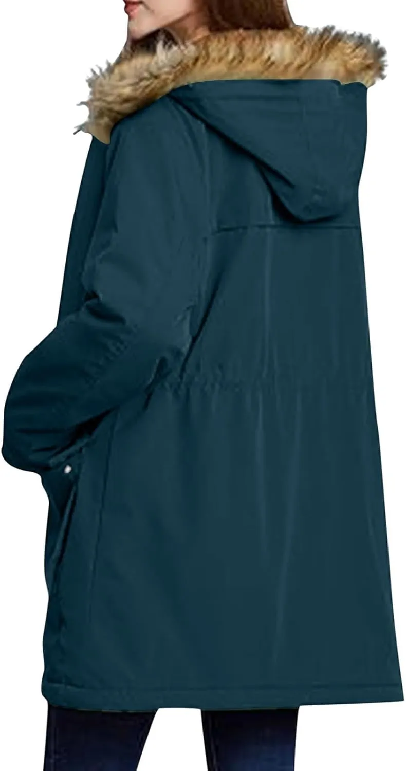 Winter Coats for Women Water Resistant Jacket Windproof Warm Parkas Thicken Fleece Lined Outwear with Fur Hood