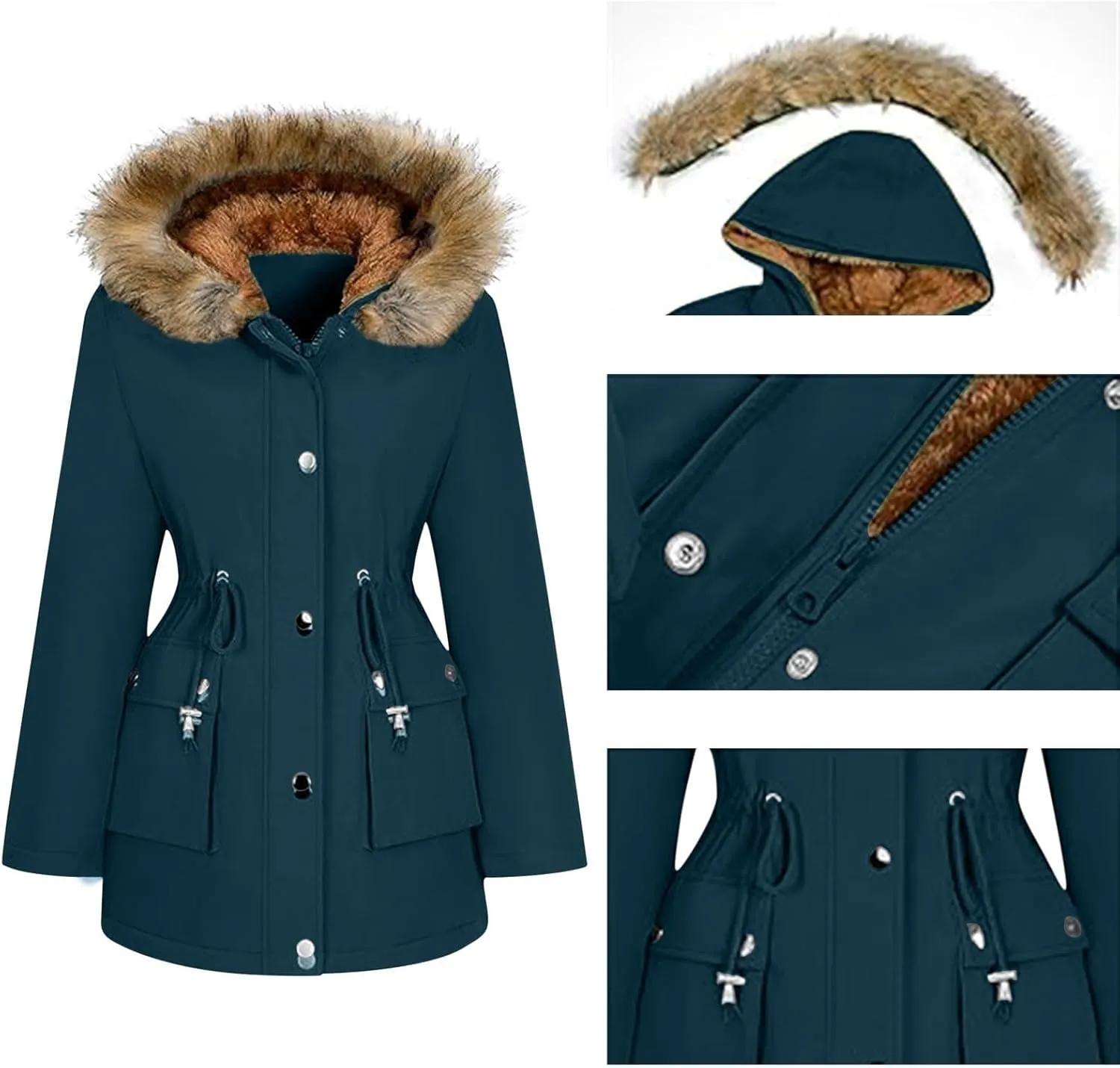 Winter Coats for Women Water Resistant Jacket Windproof Warm Parkas Thicken Fleece Lined Outwear with Fur Hood