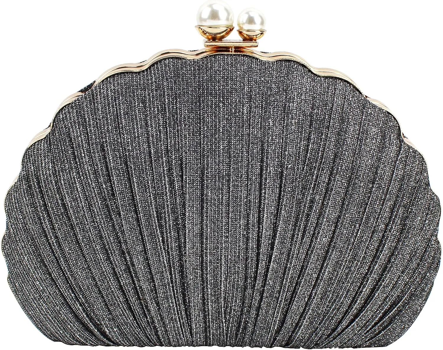 Women Mini Pleated Seashell Evening Clutch Handbag Chain Strap Cross-body Bag