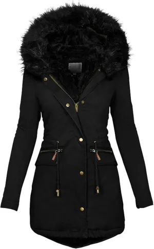 Women Winter Coats Long Hooded Fleece Lined Parka Jackets Thick Warm Cotton Jacket Coat Puffer Jacket Windproof Ski Down Coat