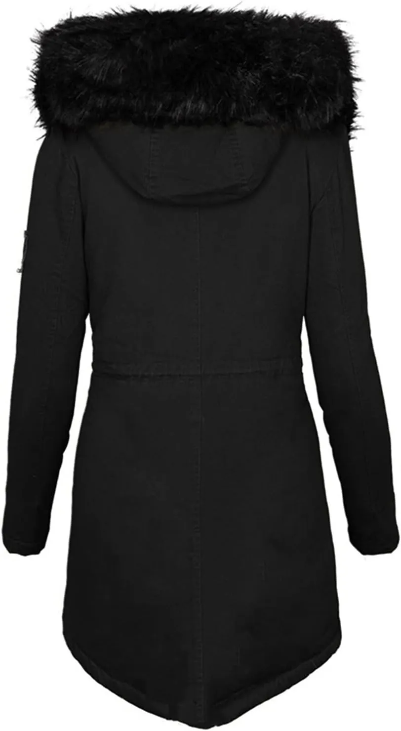 Women Winter Coats Long Hooded Fleece Lined Parka Jackets Thick Warm Cotton Jacket Coat Puffer Jacket Windproof Ski Down Coat