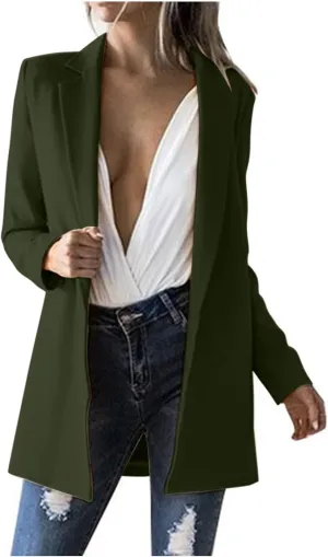Womens Casual Cardigans Long Sleeve Trendy Long Blazer Shrug Lapel Work Office Jacket Coat with Button for Teen Girls