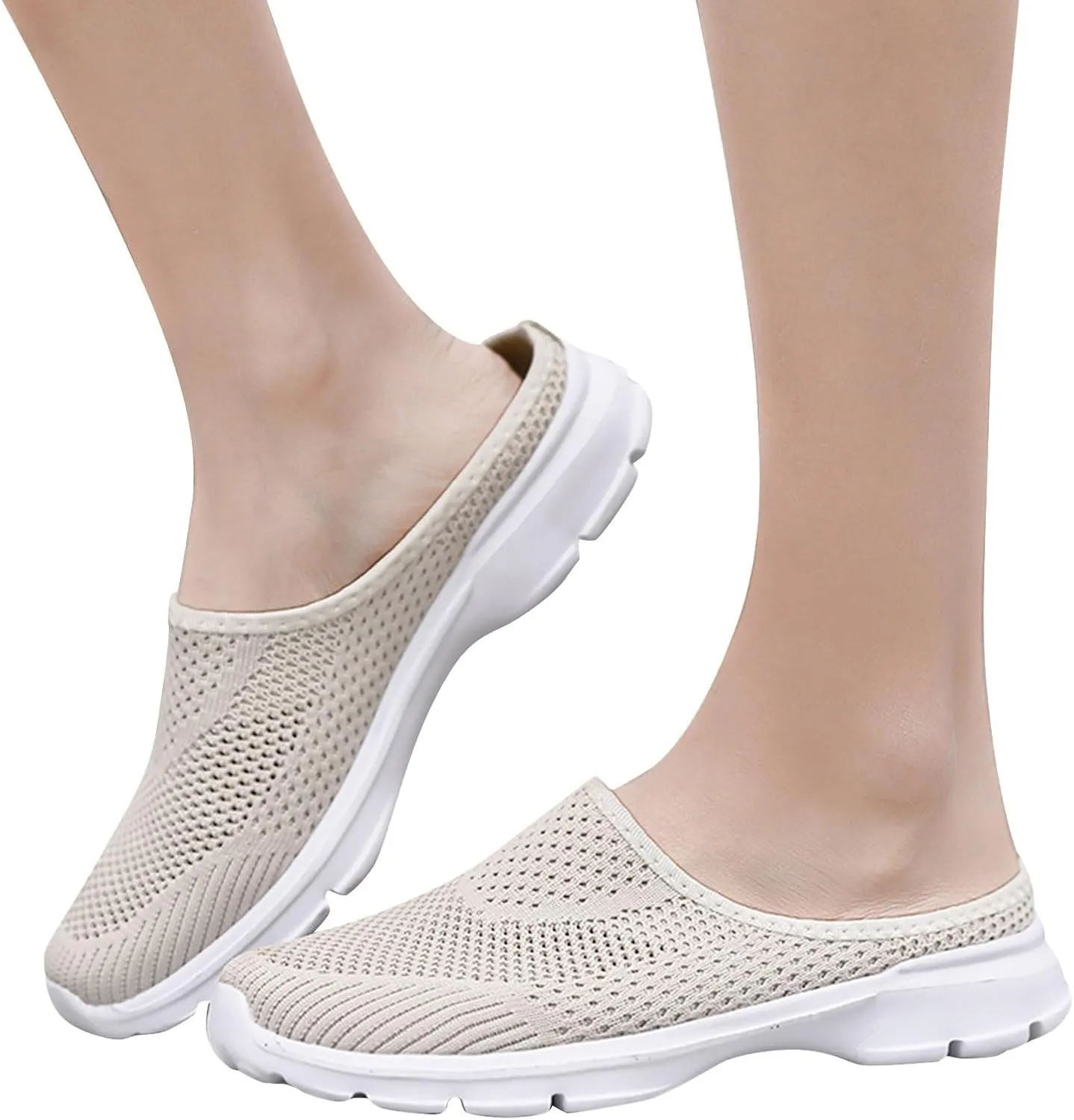 Women's Casual Slip on Half Shoes Breathable Arch Support Walking Mules Shoes Open Back Slip on Flats Non-Slip Sneakers Sandals