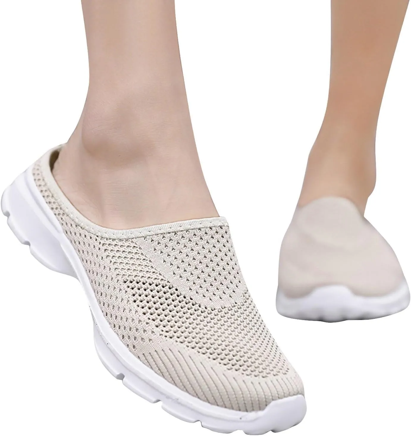 Women's Casual Slip on Half Shoes Breathable Arch Support Walking Mules Shoes Open Back Slip on Flats Non-Slip Sneakers Sandals