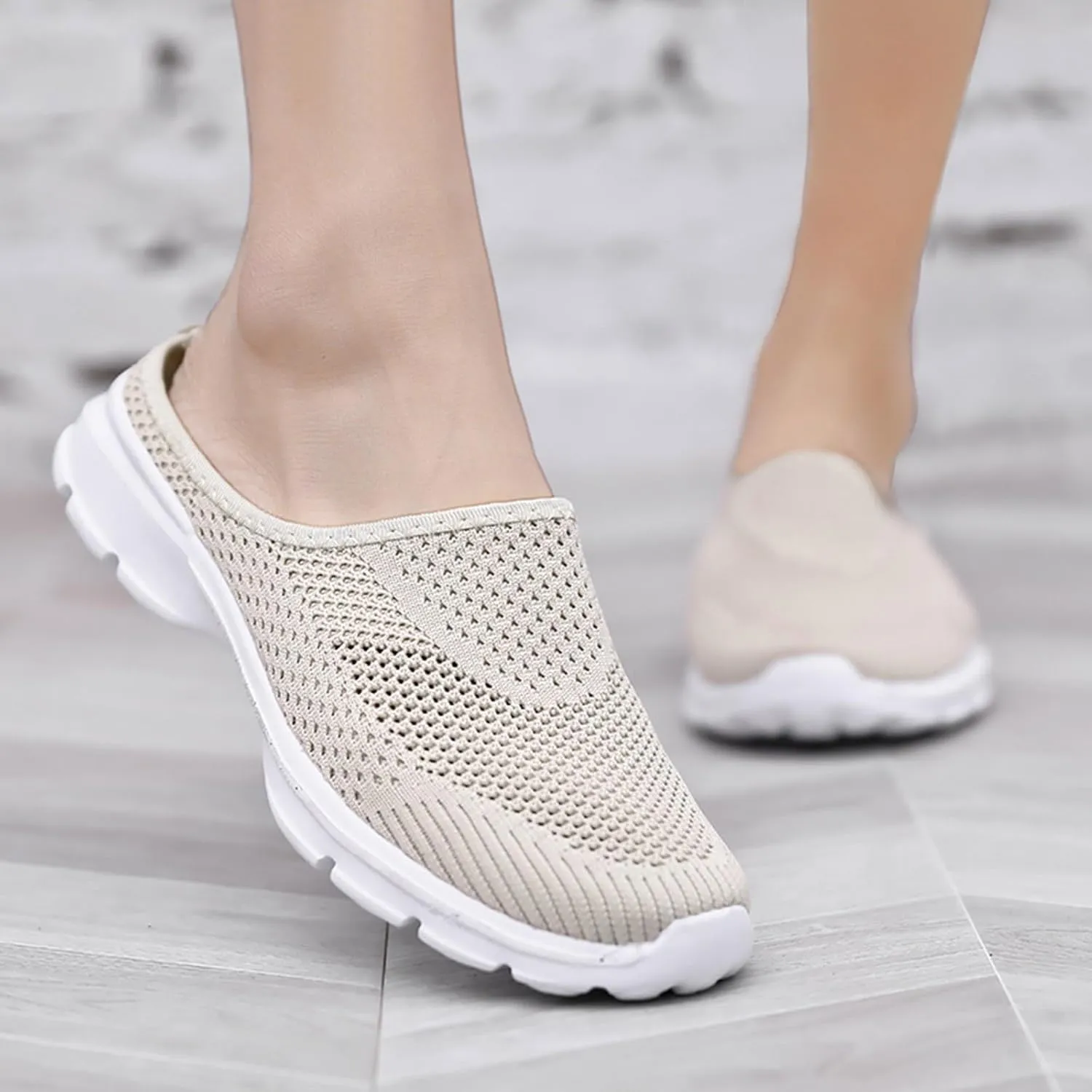 Women's Casual Slip on Half Shoes Breathable Arch Support Walking Mules Shoes Open Back Slip on Flats Non-Slip Sneakers Sandals