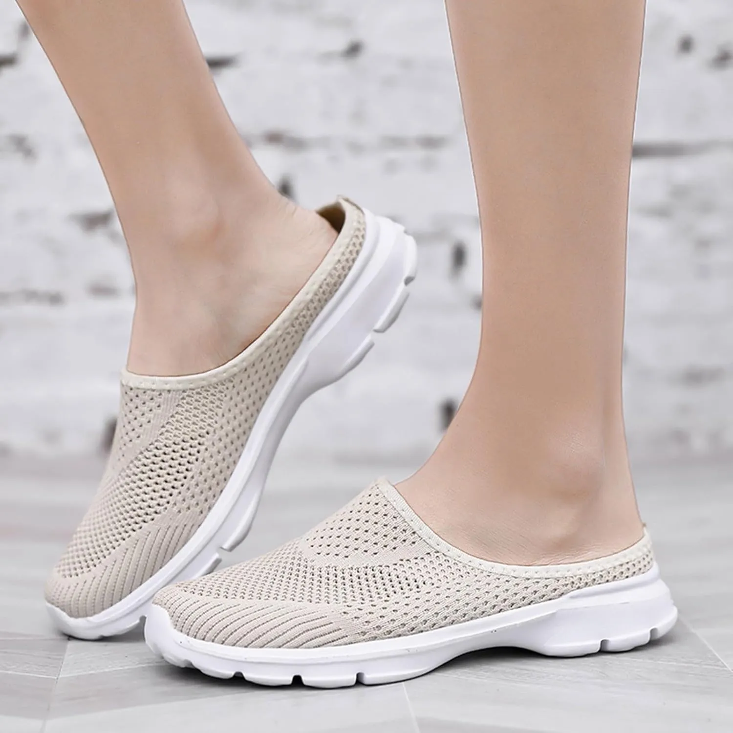 Women's Casual Slip on Half Shoes Breathable Arch Support Walking Mules Shoes Open Back Slip on Flats Non-Slip Sneakers Sandals