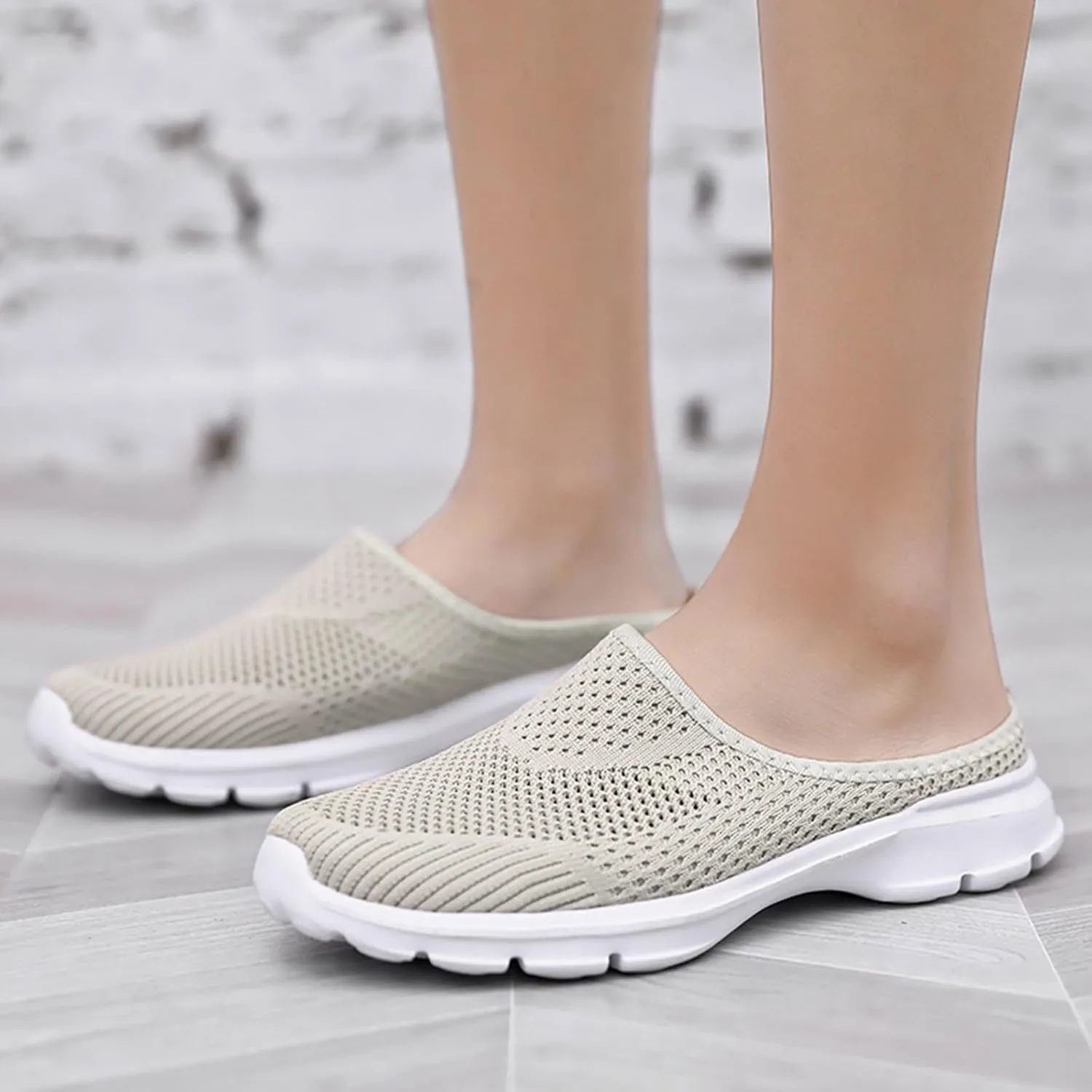 Women's Casual Slip on Half Shoes Breathable Arch Support Walking Mules Shoes Open Back Slip on Flats Non-Slip Sneakers Sandals